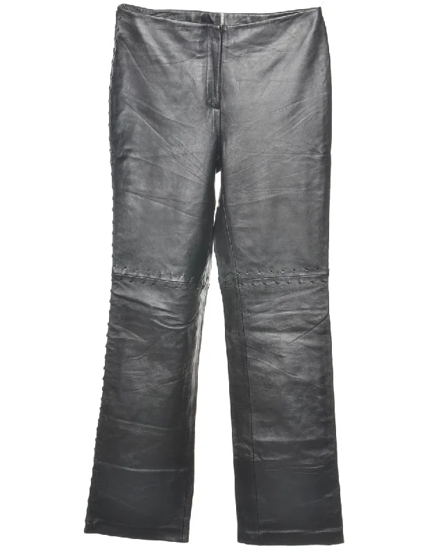 Super Bargain Leather Black Straight-Leg Trousers - W30 L32