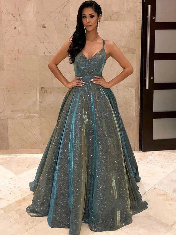 Buy Now A Line V Neck Backless Gray Long Prom Dresses, Backless Grey Formal Graduation Evening Dresses SP2391