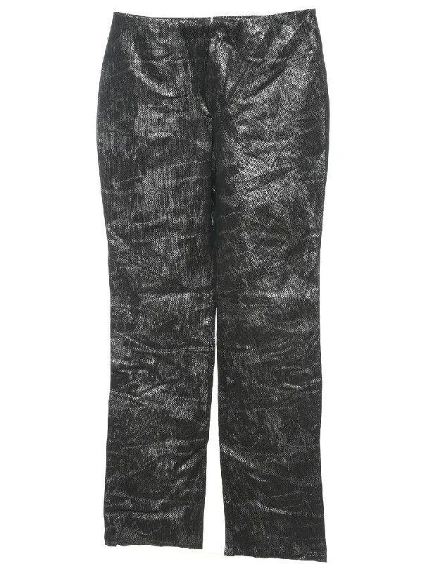 Final Markdown Black Faux Leather Snakeskin Y2K Pattern Trousers - W32 L35