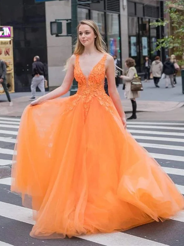 Best Bargains Orange V Neck Tulle Lace Appliques Long Prom Dresses, V Neck Lace Orange Formal Dresses, Orange Lace Evening Dresses Best Bargains Orange V Neck Tulle Lace Appliques Long Prom Dresses, V Neck Lace Orange Formal Dresses, Orange Lace Evening Dresses