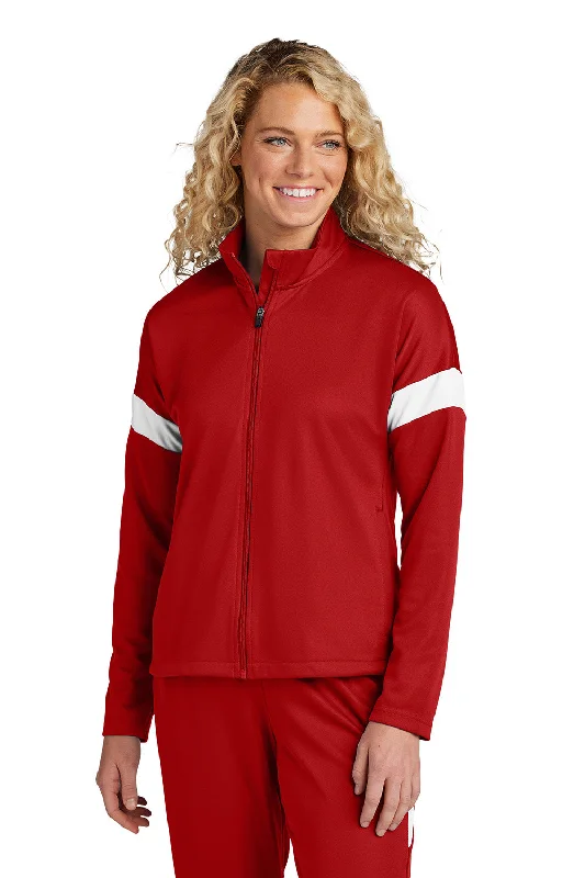 Savings Event Sport-Tek Womens Moisture Wicking Travel Full Zip Jacket - Deep Red/White - New
