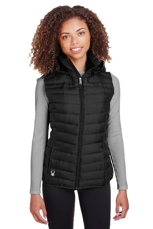 Stock Up and Save Spyder Womens Supreme Full Zip Hooded Puffer Vest - Black