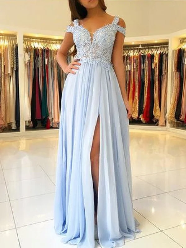 ashionable dressashionable dressLight Blue Off Shoulder Lace Tulle Long Prom Dresses with Leg Slit, Light Blue Lace Graduation Formal Evening Dresses