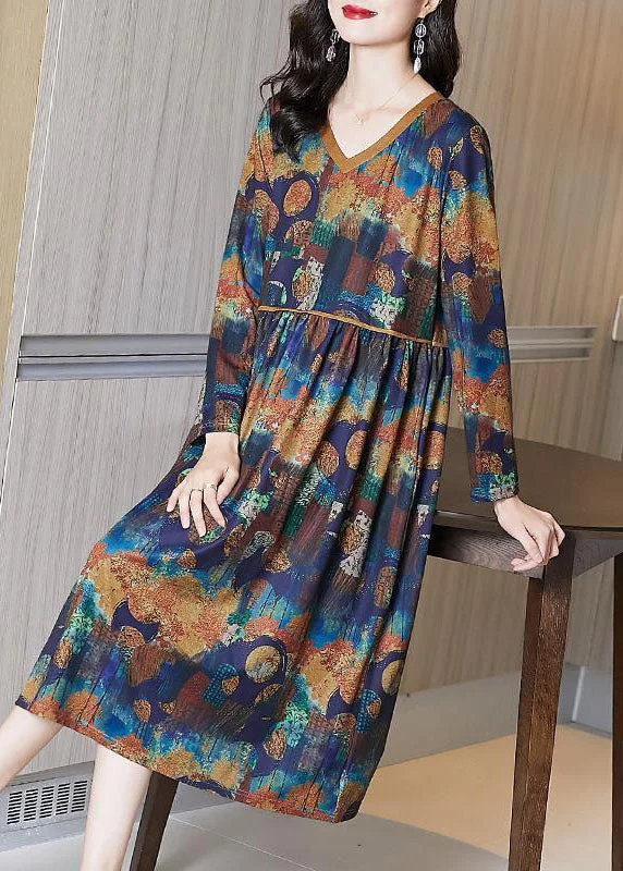 printed dressprinted dressWomen Khaki V Neck Tie Dye Cotton Maxi Dresses Spring