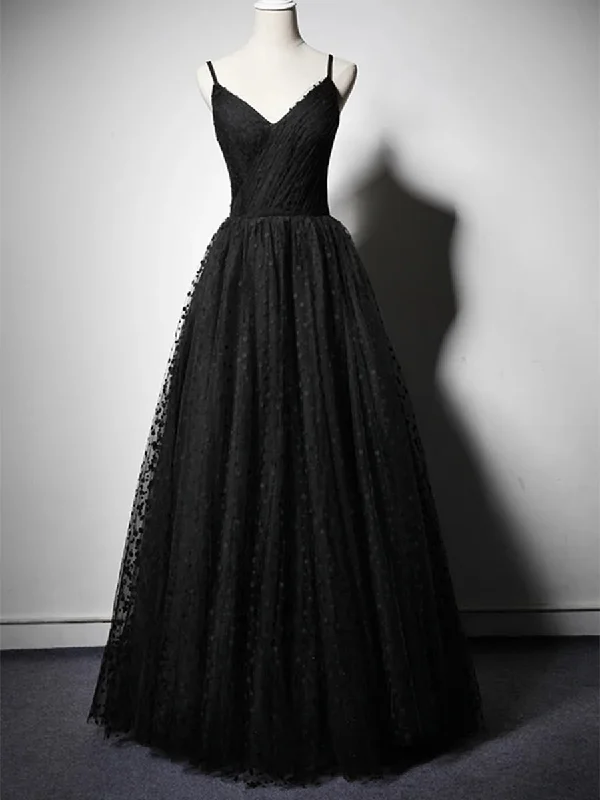 Take Advantage Unique V Neck Black Spotted Long Prom Dresses, V Neck Black Formal Graduation Evening Dresses Take Advantage Unique V Neck Black Spotted Long Prom Dresses, V Neck Black Formal Graduation Evening Dresses