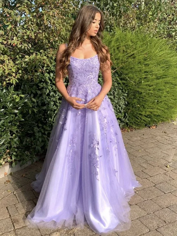Price Fest Stylish Purple Lace Long Prom Dresses, Purple Formal Evening Dresses