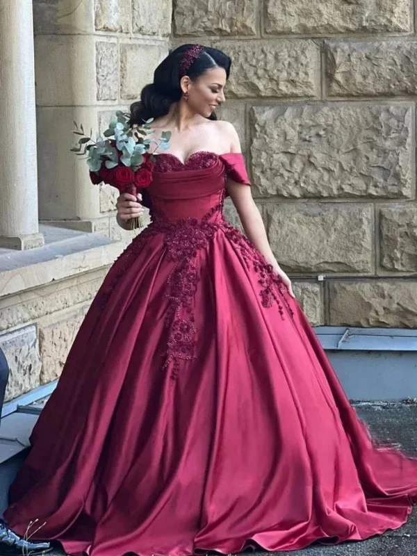 chic dresschic dressOff Shoulder Burgundy Lace Long Prom Dresses, Burgundy Lace Formal Evening Dresses, Burgundy Ball Gown SP2747