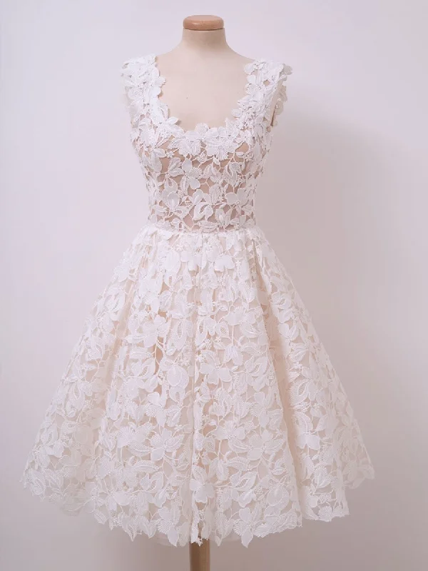 Price Meltdown Cute Ivory Lace Short Prom Dresses White Homecoming Dresses, Lace Graduation Dresses, Evening Dresses 2019