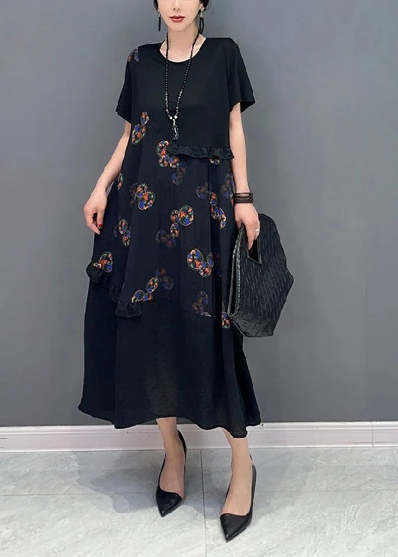 Daily Specials Casual Black Ruffled Patchwork Holiday Dress Summer