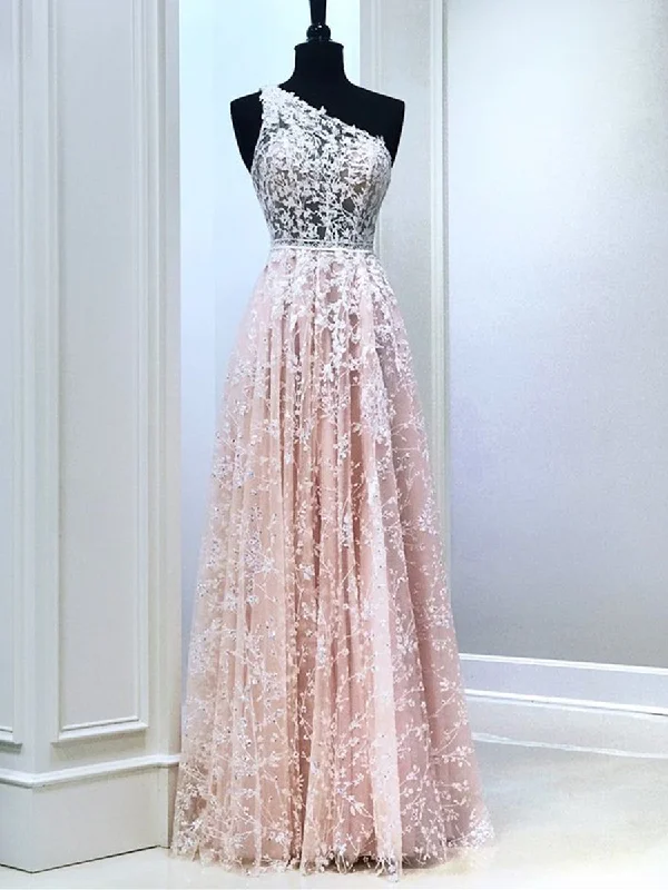 Clearance Items One Shoulder Pink Lace Long Prom Dresses, Long Pink Lace Formal Graduation Evening Dresses Clearance Items One Shoulder Pink Lace Long Prom Dresses, Long Pink Lace Formal Graduation Evening Dresses