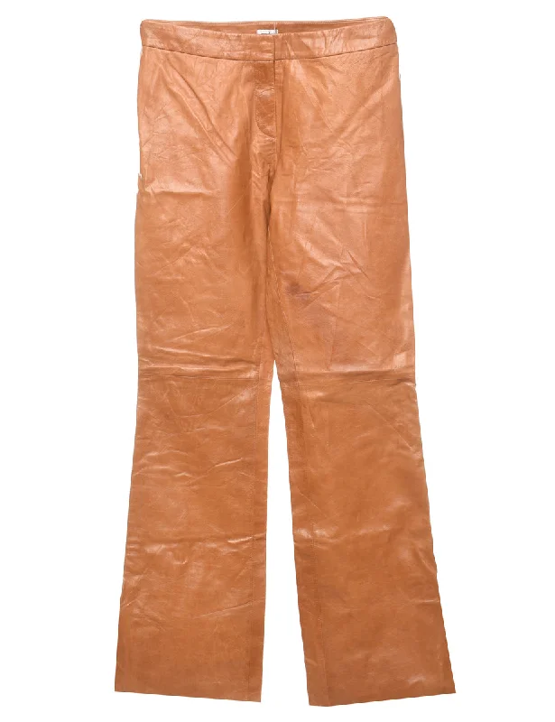 Best Bargains Flared Leg Leather Light Brown Trousers - W30 L32