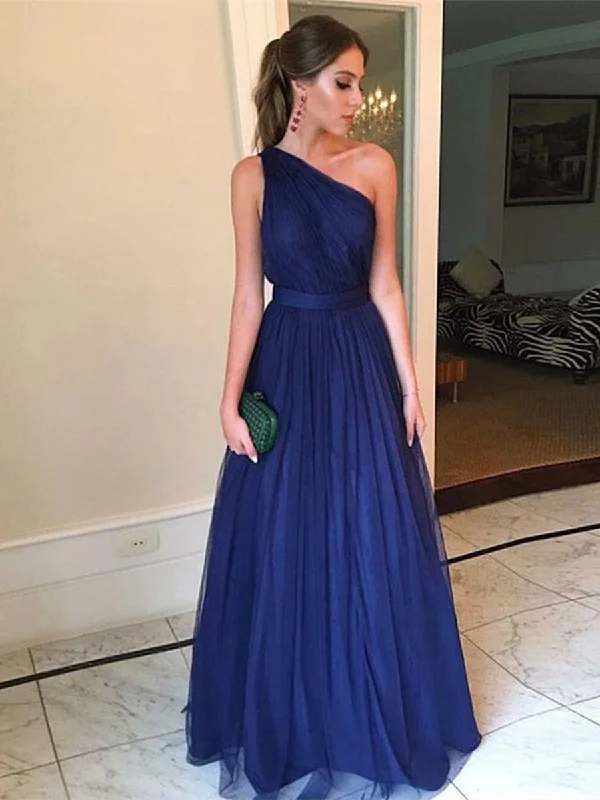 flowy maxi dressflowy maxi dressElegant Dark Blue A Line One Shoulder Tulle Long Prom Dresses, Dark Blue Formal Dresses, Evening Dresses