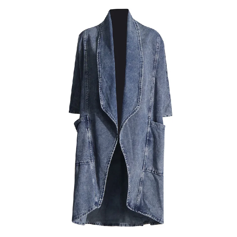Limited Time Discount Oversized Shawl Collar Batwing Sleeve Cargo Pocket Denim Duster Jacket Limited Time Discount Oversized Shawl Collar Batwing Sleeve Cargo Pocket Denim Duster Jacket