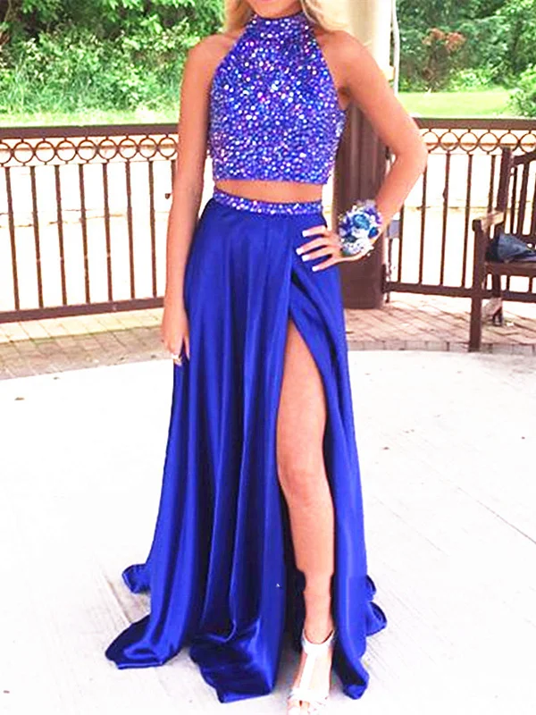 Savings Alert A Line High Neck 2 Pieces Blue Prom Dresses, 2 Pieces Blue Formal Dresses Savings Alert A Line High Neck 2 Pieces Blue Prom Dresses, 2 Pieces Blue Formal Dresses
