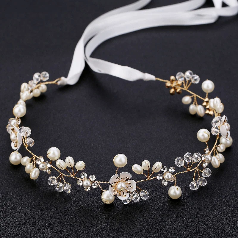 pleated dresspleated dressBridal accessories Beautiful flowers handmade beaded headband Crystal pearl headband 734322003958