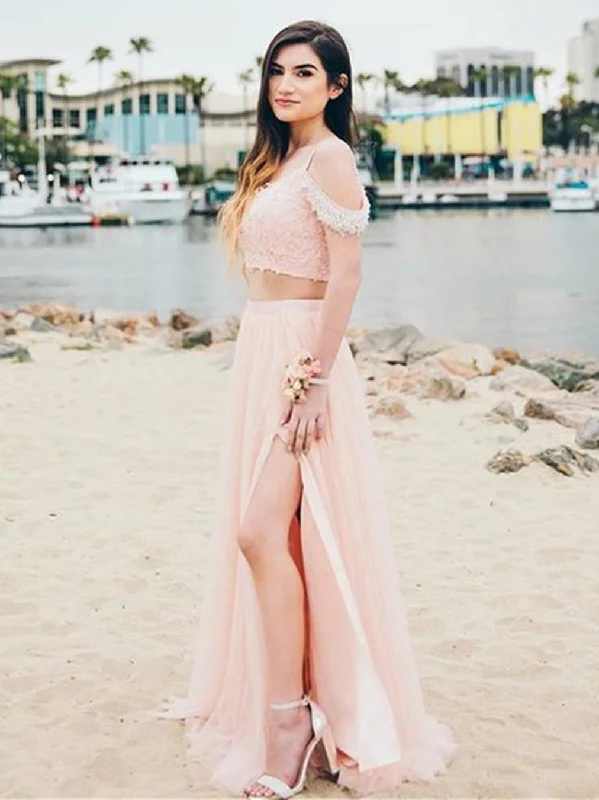Overstock Sale Off the Shoulder Two Pieces Pink Lace Long Prom Dresses, 2 Piece Pink Formal Dresses, Off Shoulder Pink Evening Dresses Overstock Sale Off the Shoulder Two Pieces Pink Lace Long Prom Dresses, 2 Piece Pink Formal Dresses, Off Shoulder Pink Evening Dresses