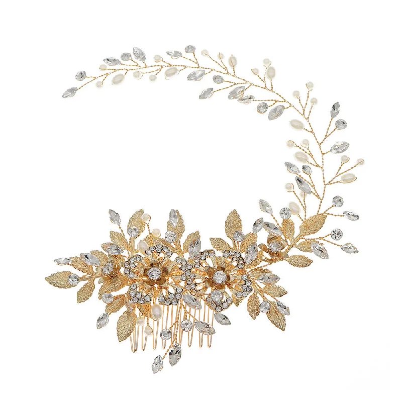 ashionable dressashionable dressHollow flower Pearl hair comb vintage gold hair comb 625233072059