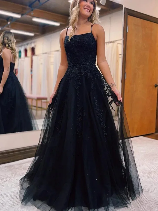 printed dressprinted dressOpen Back Black Lace Tulle Long Prom Dresses, Black Lace Formal Dresses, Black Evening Dresses SP2551