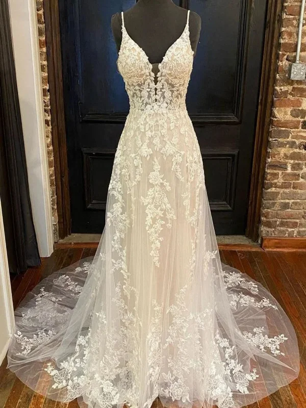 flowy dressflowy dressV Neck Open Back Ivory Lace Long Prom Dresses with Train, Ivory Lace Formal Evening Dresses, Ivory Wedding Dresses SP2918