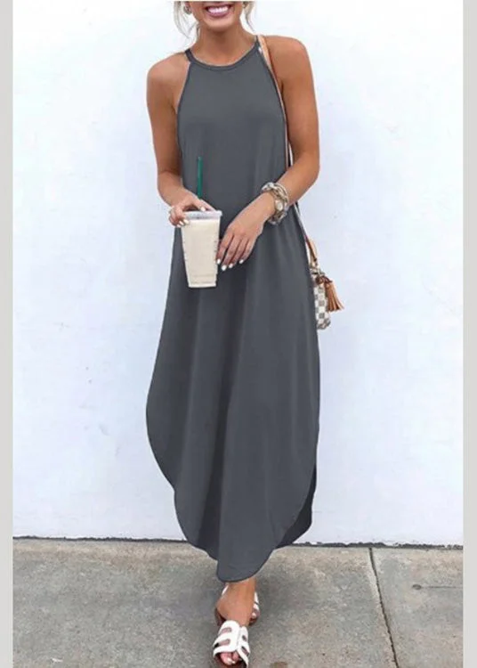 Bargain Blast Summer Grey Strap Sleeveless Irregular Party Maxi Women Dress