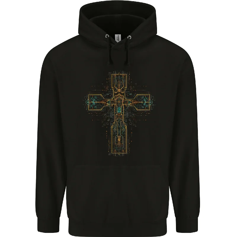 versatile hoodieA Circuit Board Cross Gothic Goth Techy Mens 80% Cotton Hoodie