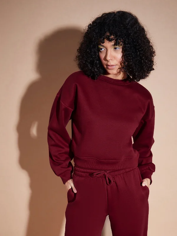 Lowest Price Women Maroon Premium Fleece Oversized Sweatshirt
