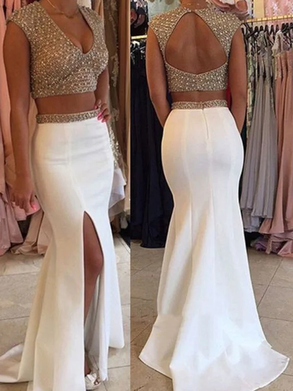 Limited Quantity Two Pieces Sequins White Mermaid Prom Dresses, White Mermaid Formal Dresses Limited Quantity Two Pieces Sequins White Mermaid Prom Dresses, White Mermaid Formal Dresses