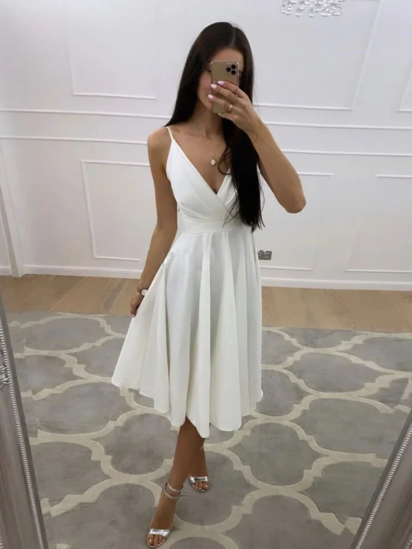 vintage dressvintage dressV Neck White Short Prom Homecoming Dresses, V Neck Ivory Formal Graduation Evening Dresses SP2416