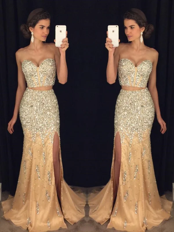 flowy maxi dressflowy maxi dressSexy Sweetheart Neck Two Pieces Mermaid Beaded Champagne Prom Dresses 2019, Two Pieces Mermaid Champagne Formal Dresses, Evening Dresses