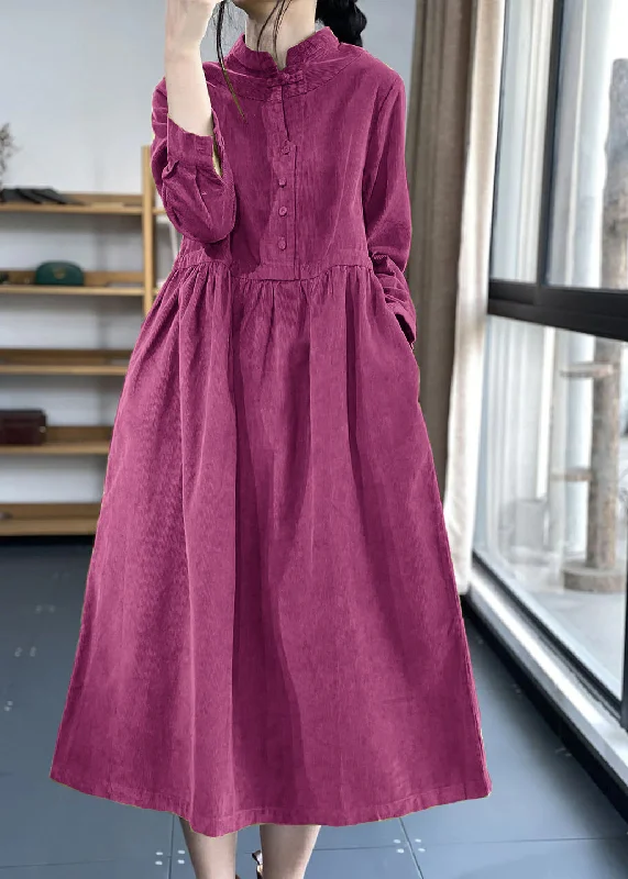 Big Savings Purple Button Pockets Corduroy Dresses Winter