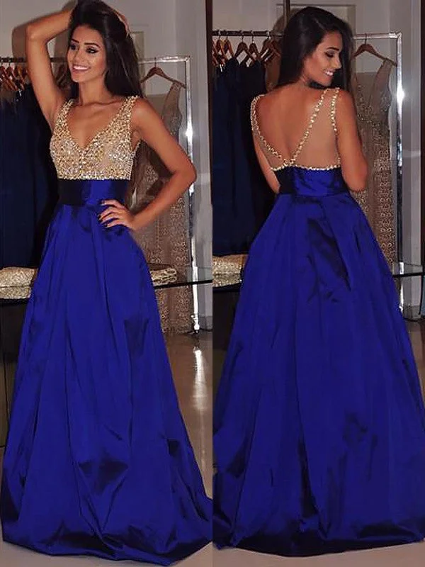 Grand Opening Sale A Line V Neck Sleeveless Sweep Train Royal Blue Prom Dress, Royal Blue Formal Dress Grand Opening Sale A Line V Neck Sleeveless Sweep Train Royal Blue Prom Dress, Royal Blue Formal Dress