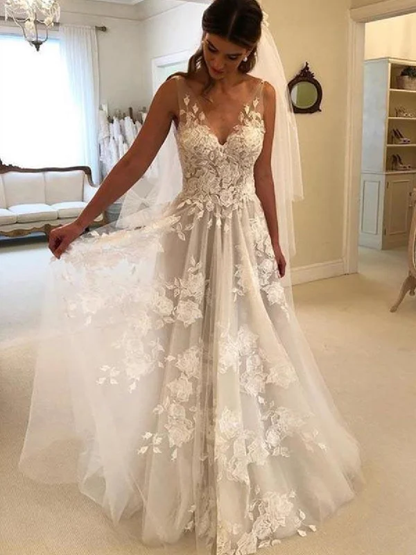 Exclusive Preview A Line V Neck Lace Appliques White Long Prom Dresses Wedding Dresses, V Neck White Lace Formal Dresses, White Lace Evening Dresses Exclusive Preview A Line V Neck Lace Appliques White Long Prom Dresses Wedding Dresses, V Neck White Lace Formal Dresses, White Lace Evening Dresses