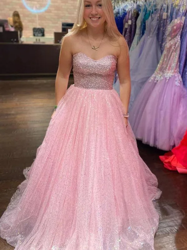 summer floral dresssummer floral dressShiny Strapless Backless Pink Tulle Long Prom Dresses, A Line Pink Formal Graduation Evening Dresses SP2937