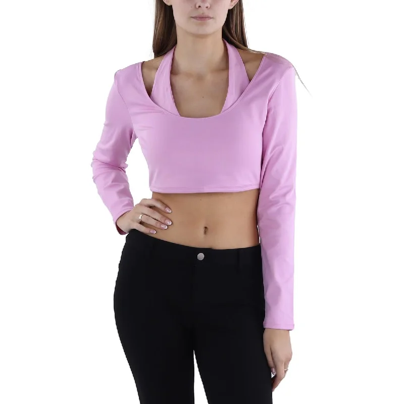 Quick Sale Frankies Bikinis Womens Halter Long Sleeve Crop Top