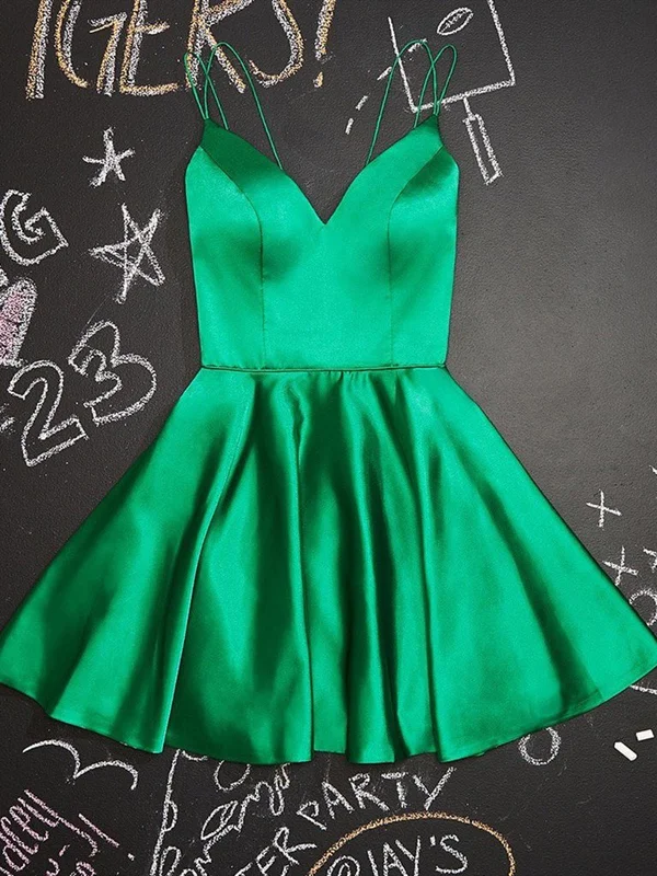 stylish dressstylish dressCute V Neck Green Satin Short Homecoming Prom Dresses, V Neck Green Formal Graduation Evening Dresses