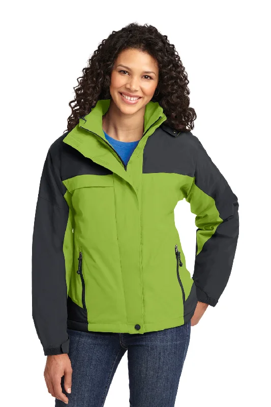 Special Price Port Authority Womens Nootka Waterproof Full Zip Hooded Jacket - Bright Pistachio Green/Graphite Grey - Closeout