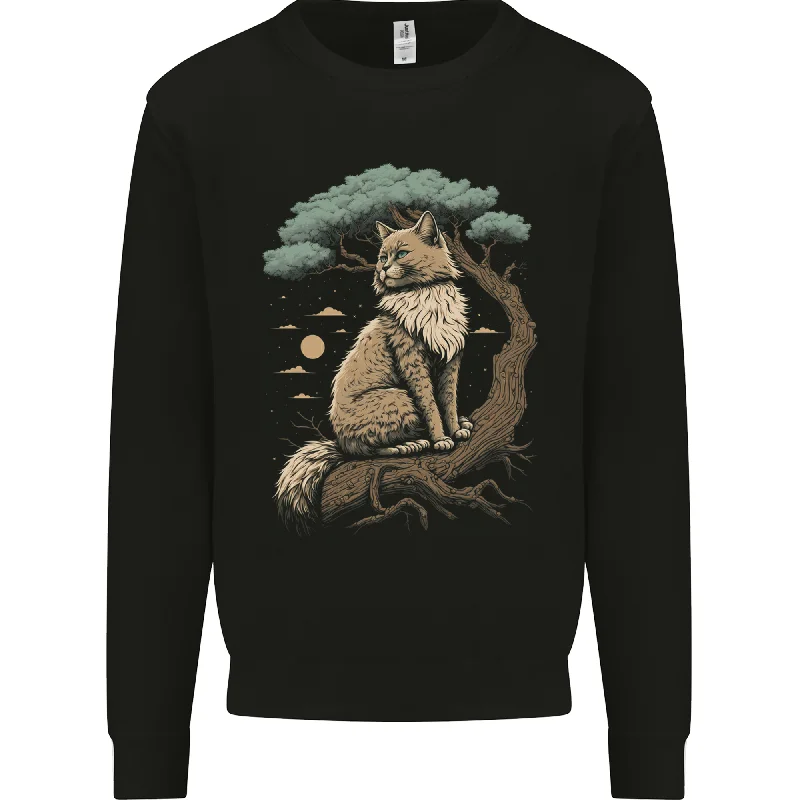 Must-Have Deals A Moon Cat Sitting on a Tree Fantasy Mens Sweatshirt Jumper