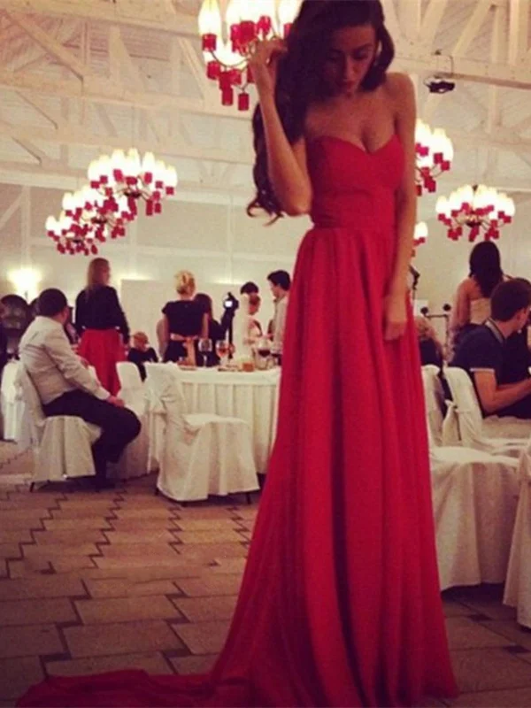 Great Bargains Sweetheart Neck Red Long Prom Dresses With Train, Red Formal Dresses 2015, Red Evening Dresses