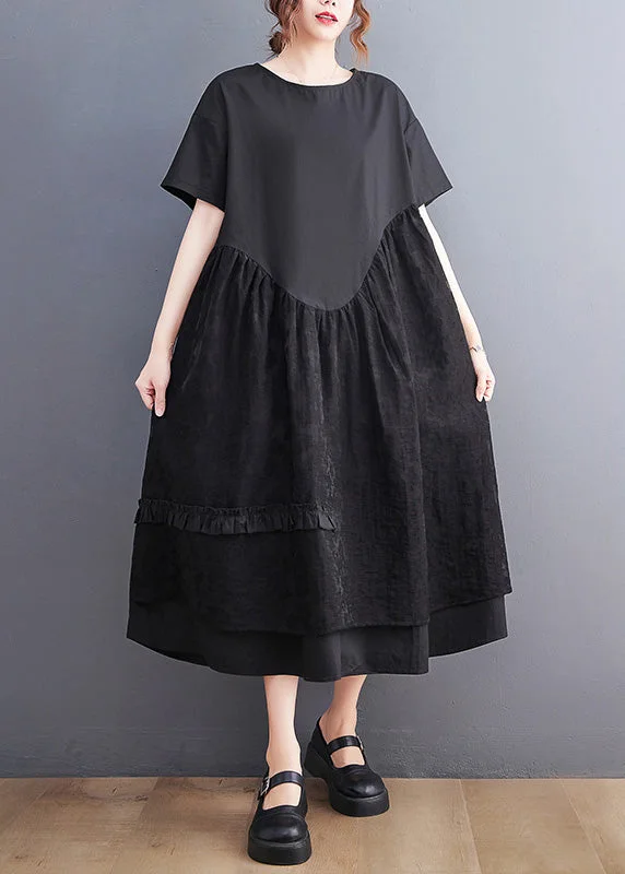 Amazing Deals Jacquard Black Patchwork Wrinkled Maxi Dresses Summer