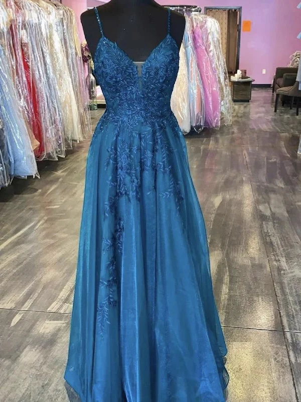 Loyalty Reward A Line V Neck Blue Lace Long Prom Dresses, V Neck Blue Formal Dresses, Blue Lace Evening Dresses Loyalty Reward A Line V Neck Blue Lace Long Prom Dresses, V Neck Blue Formal Dresses, Blue Lace Evening Dresses