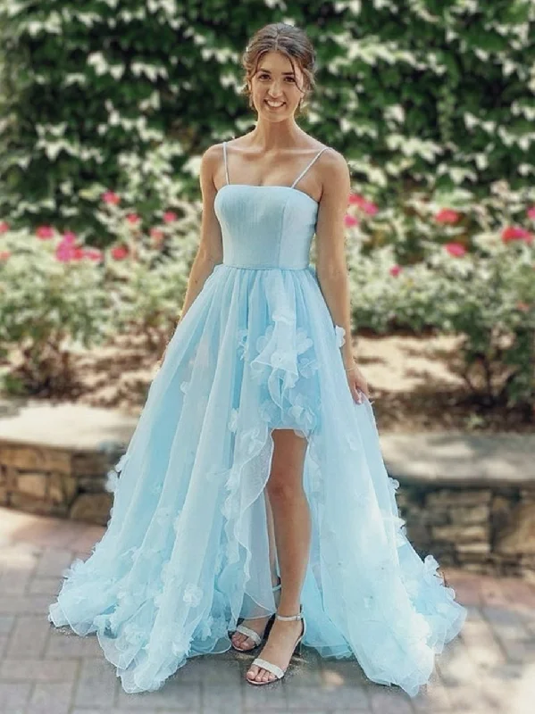 Epic Deals High Low Light Blue Floral Long Prom Dresses, High Low Blue Formal Evening Dresses Epic Deals High Low Light Blue Floral Long Prom Dresses, High Low Blue Formal Evening Dresses