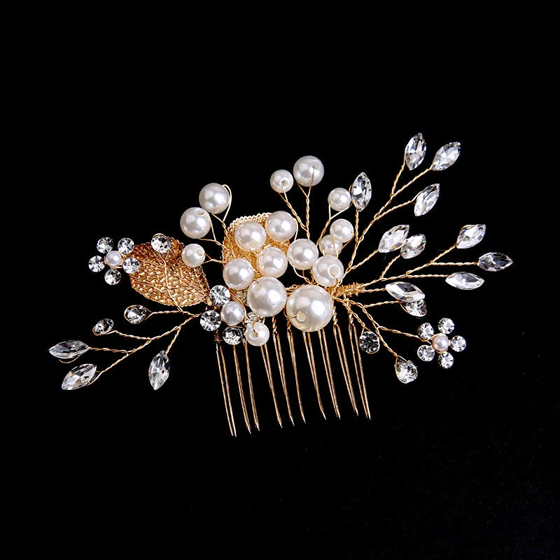 layered dresslayered dressGold leaf updo hair comb ornaments handmade rhinestone headdress bridal accessories 698964279630