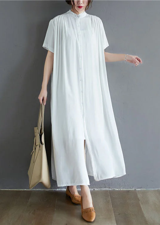 classic fit-and-flare dressclassic fit-and-flare dressWhite Draping Cotton Holiday Dress Stand Collar Oversized Summer