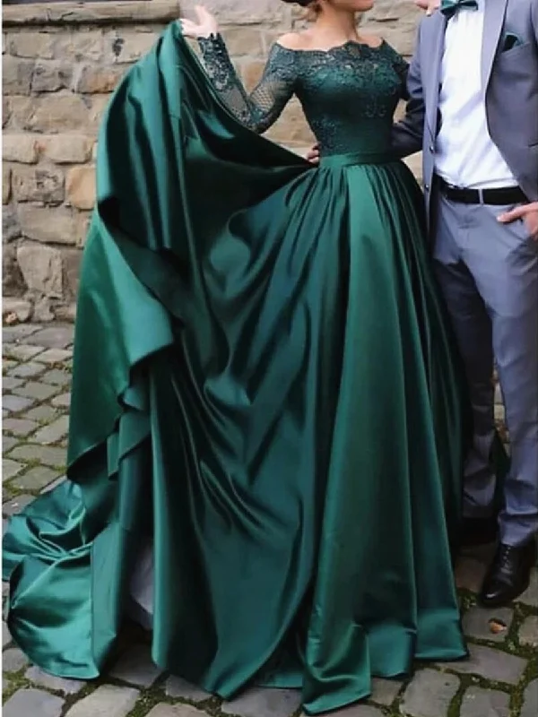 summer floral dresssummer floral dressLong Sleeves Lace Emerald Green Prom Dresses, Emerald Green Lace Formal Dresses, Green Evening Dresses