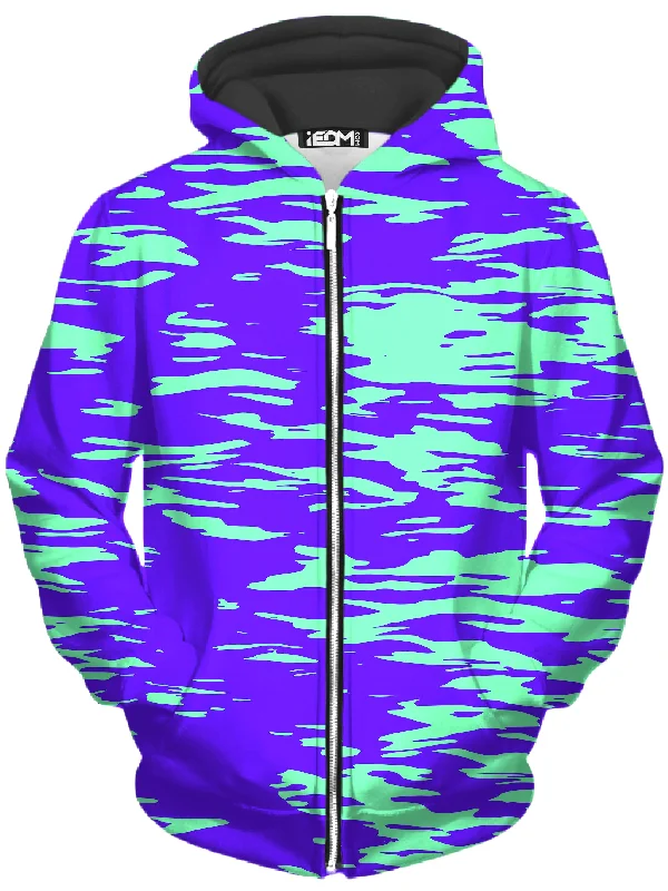 Inventory Reduction Purple Mint Rave Zebra Stripe Unisex Zip-Up Hoodie