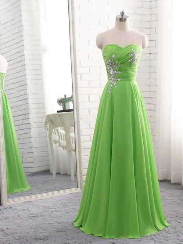 vintage-inspired dressvintage-inspired dressStrapless Green Chiffon Long Prom Dresses with Sequins, Long Green Formal Graduation Evening Dresses SP2846