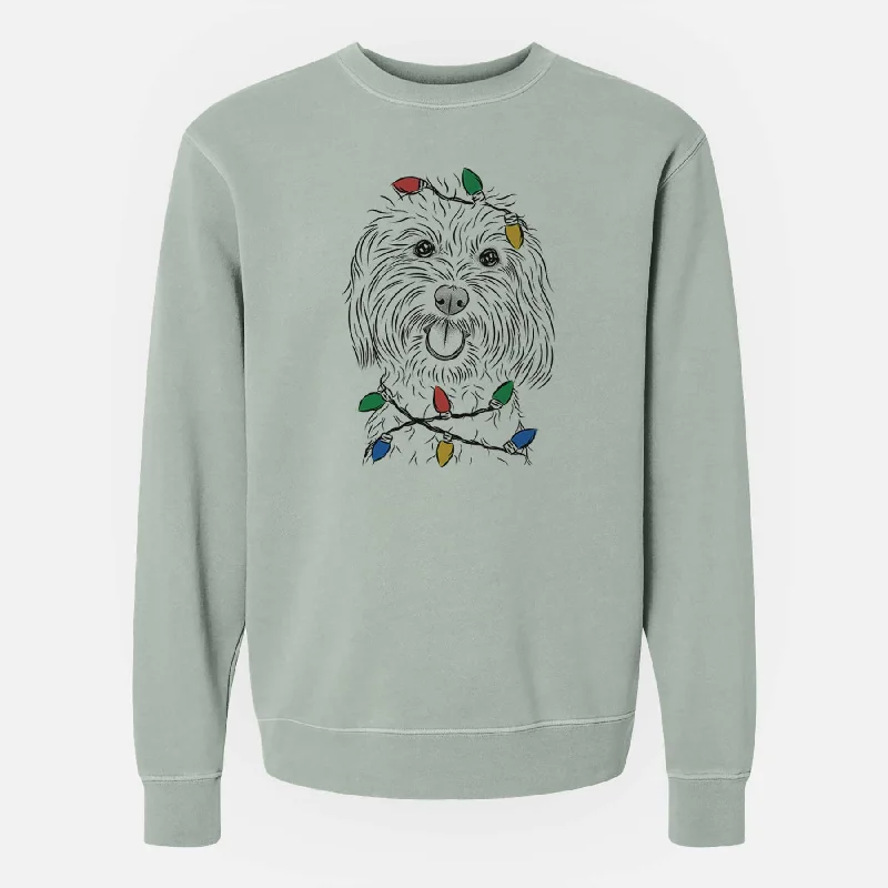 zip-up gym hoodieChristmas Lights Cuddles the Coton de Tulear - Unisex Pigment Dyed Crew Sweatshirt