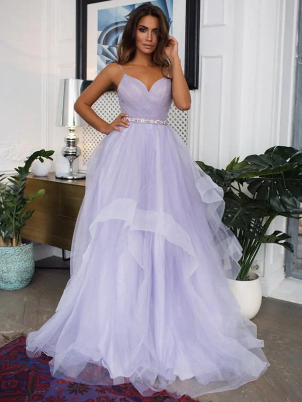 Savings Galore V Neck Backless Purple Tulle Long Prom Dresses with Belt, Backless Purple Formal Graduation Evening Dresses EP2300 Savings Galore V Neck Backless Purple Tulle Long Prom Dresses with Belt, Backless Purple Formal Graduation Evening Dresses EP2300