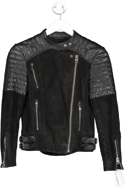 Online Specials All Saints Black Suede & Leather Biker Jacket UK 4