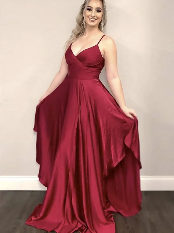Huge Savings Unique A Line V Neck Burgundy Long Prom Dresses, V Neck Burgundy Formal Graduation Evening Dresses